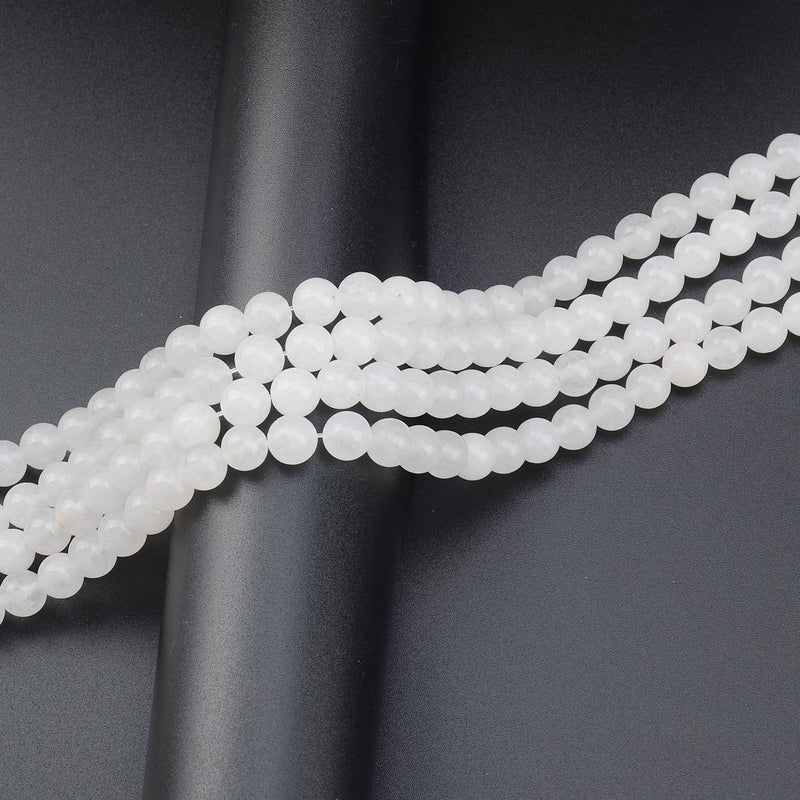 LPBeads 100pcs Polished 8mm Round Natural White Jade Gemstone Loose Beads with Stretch Cord for Jewelry Making Bracelets - Image 5